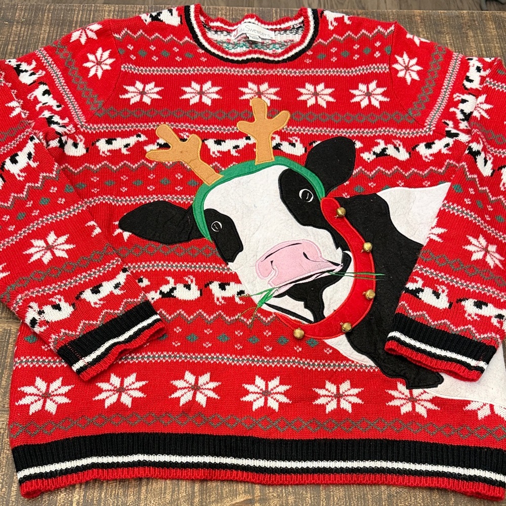 Jolly Sweaters Festive Red Cow Sweater